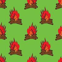 Seamless vector pattern with outline bonfire in green