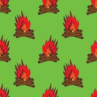 Seamless vector pattern with outline bonfire in green