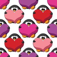 Seamless vector pattern with cute cartoon penguin with heart