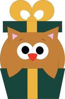 Cute cartoon Owl in gift box. Draw illustration in color vector