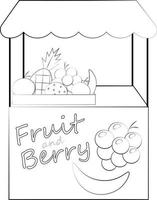 contador de puestos con frutas y bayas. dibujar ilustraciones en blanco y negro vector