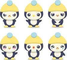 Set cute cartoon penguin with different emotions vector