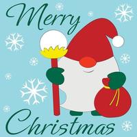 Christmas greeting postcard with character Gnome Santa vector