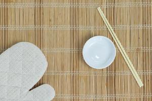 white plate on wooden table photo