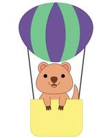 Cute cartoon Quokka in an inflatable Balloon. Draw illustration in color vector