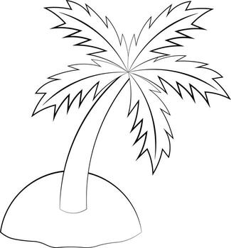 Single element Island with palm tree. Draw illustration in black and white vector