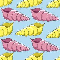 Seamless vector pattern with pink and yellow seashells