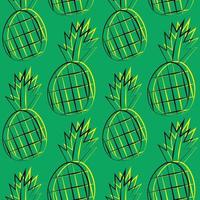 Seamless vector pattern with outline yellow pineapple