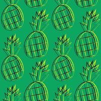 Seamless vector pattern with outline yellow pineapple