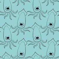 patrón de vector transparente con calamar lindo de dibujos animados