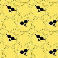 Seamless vector pattern with outline Sun in sunglasses