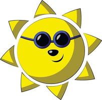 Cute cartoon character Sun in sunglasses. Draw illustration in color vector