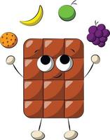 lindo personaje de dibujos animados de chocolate con fruta. dibujar una ilustración en color vector