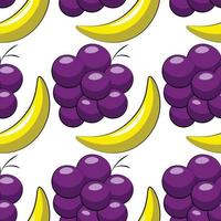 Seamless vector pattern with cartoon banana and grape