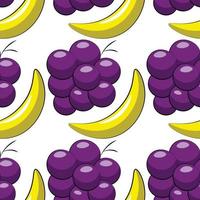 Seamless vector pattern with cartoon banana and grape