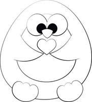 Cute cartoon Penguin with little heart. Draw illustration in black and white vector