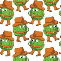 Seamless vector pattern with cute cartoon Cactus Cowboy character