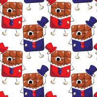 Seamless vector pattern with cute cartoon chocolate in suit