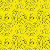 Seamless vector pattern with outline yellow pizza