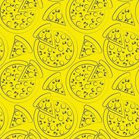 Seamless vector pattern with outline yellow pizza