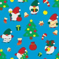Seamless vector pattern with cute cartoon Christmas Gnomes