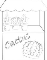 Stall counter with cactus. Draw illustration in black and white vector