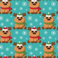 Seamless vector pattern with cute cartoon reindeer and snowflake