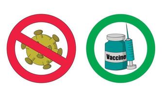 Vaccine in circle and virus in forbidden. Draw illustration in color vector