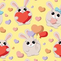 Seamless pattern with cute cartoon rabbit and heart vector