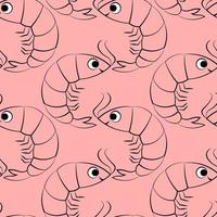 Seamless vector pattern with outline pink cute shrimp
