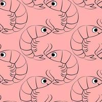 Seamless vector pattern with outline pink cute shrimp