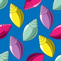 Seamless vector pattern with purple, yellow, dark pink and blue seashells
