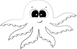Cute cartoon Octopus. Draw illustration in black and white vector
