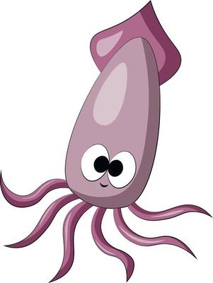 Cute cartoon Squid. Draw illustration in color