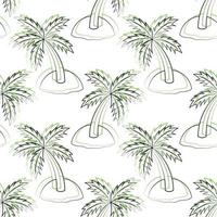 Seamless vector pattern with outline green Island with palm tree