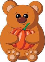 Cute cartoon Bear with Pumpkin. Draw illustration in color vector