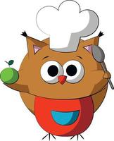 Cute cartoon Owl chef. Draw illustration in color vector