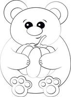 Cute cartoon Bear with Pumpkin. Draw illustration in black and white vector