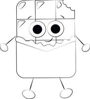 Cute cartoon Chocolate Character in Wrapper. Draw illustration in black and white vector