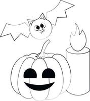 Mini set with Bat, Pumpkin and candle in black and white vector