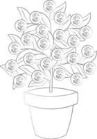 árbol de dinero de un solo elemento. dibujar ilustraciones en blanco y negro vector