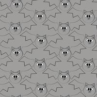 Seamless vector pattern with outline gray cute cartoon bat