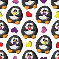 Seamless vector pattern with cute cartoon Penguin with little heart