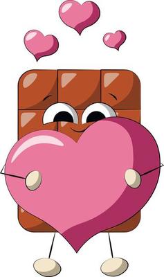 Cute cartoon Chocolate with Heart. Draw illustration in color