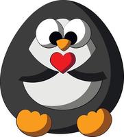 lindo pingüino de dibujos animados con un pequeño corazón. dibujar una ilustración en color vector