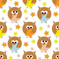Seamless vector pattern with cute cartoon owl and star