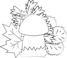 Mushroom and autumns leaf. Draw illustration in black and white vector