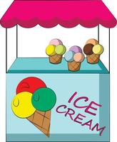 Stall counter with ice cream. Draw illustration in color vector