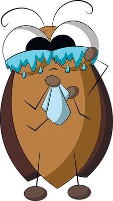 Cute cartoon tearful Cockroach. Draw illustration in color
