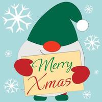 Christmas greeting postcard with character little Gnome vector